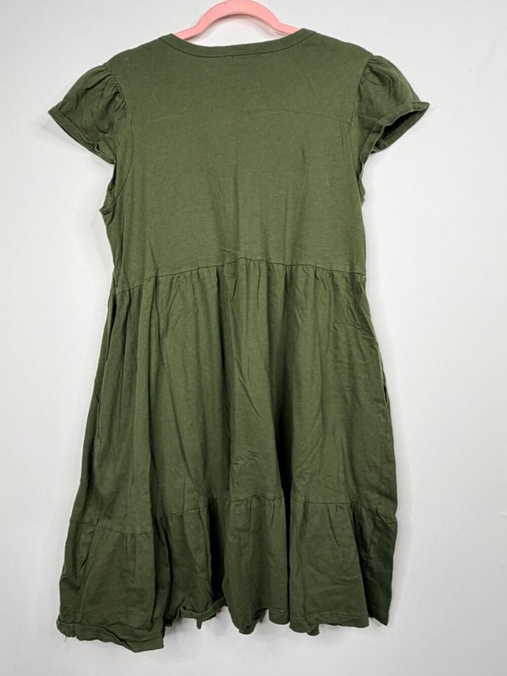 2/$30 Time and Tru Tiered Knit Babydoll Dress Flutter Sleeve Olive Medium #A4680 - Picture 5 of 8